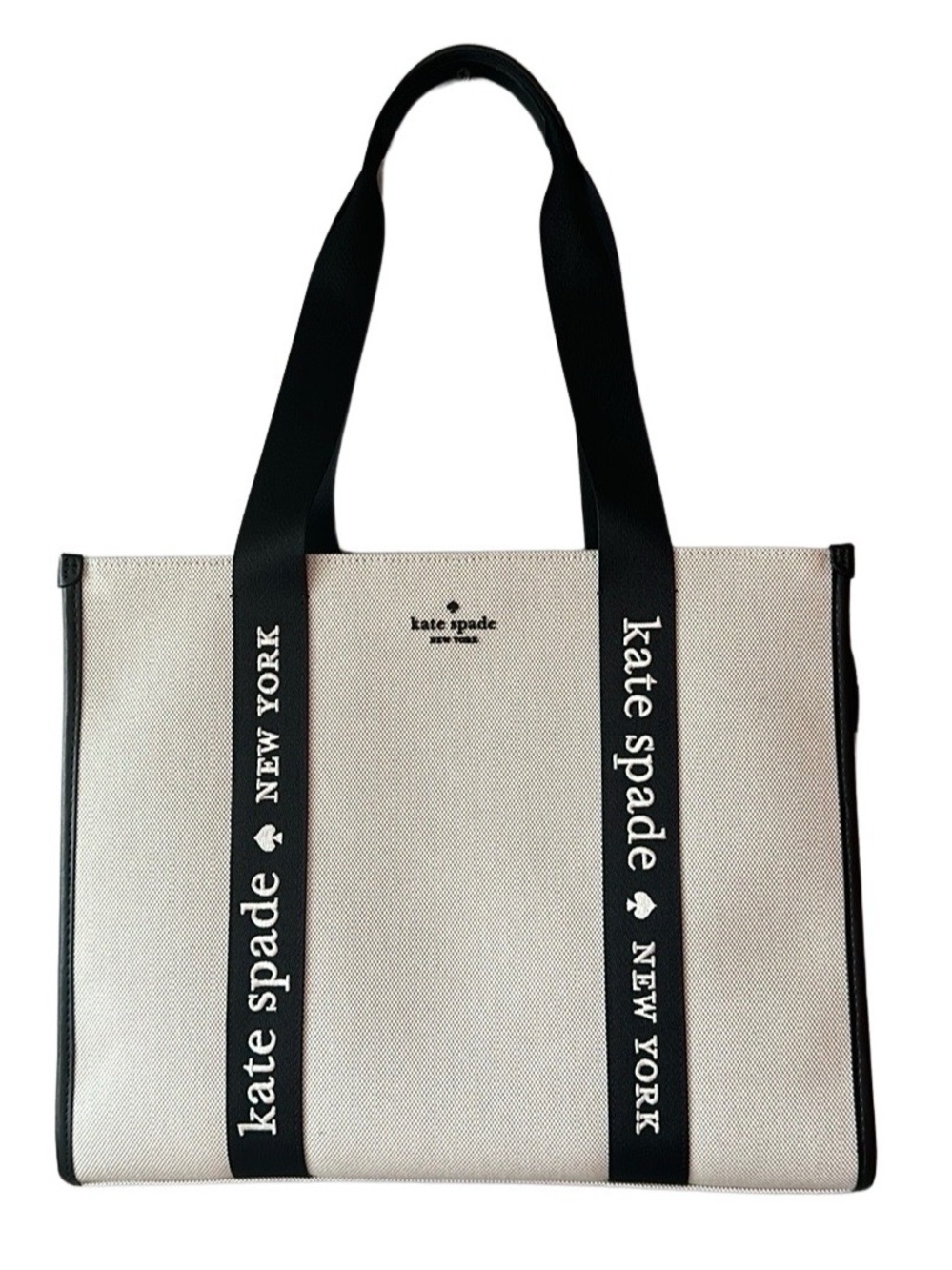 kate spade Cream and Black Logo Strap Canvas Tote